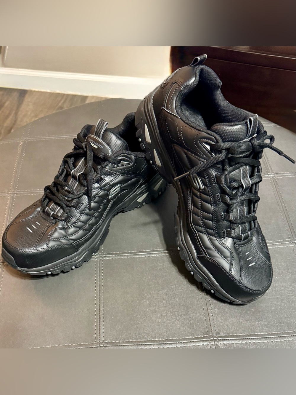Skechers Sport Men's All-Black Rugged Lace-Up Sneakers Size 16